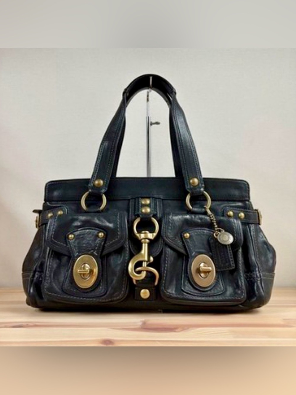 Coach Black Leather Satchel with Brass Hardware